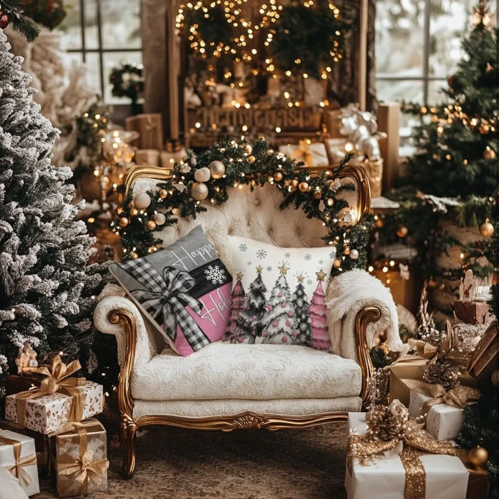 Festive Holiday Throw Pillow Covers Set - Pink, Black, & White Super Cute NEW 💕🩷